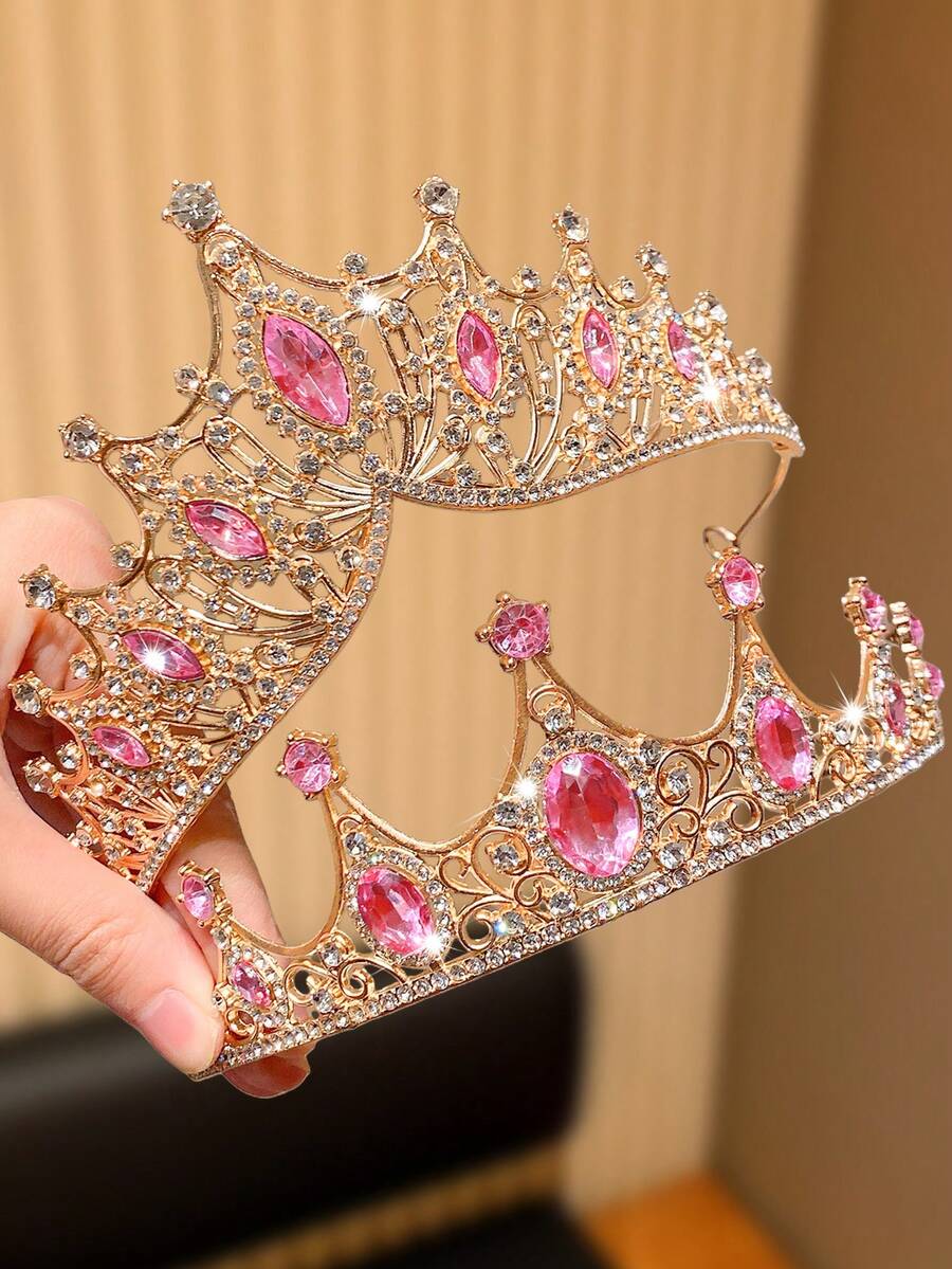 2pcs Pink Princess Crown, Gifts For Girls, Party Headband, Holiday Party Decoration, Wedding Bridal Tiara, Cosplay Accessories