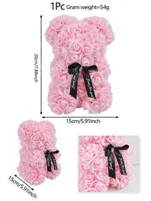 1PC Rose Bear Valentine's Day Mother's Day Best Gift For Friends' Wedding Anniversary Birthday Handmade Teddy Bear Cute And Romantic Eternal Flower Bear(NO Gift Box) - Baby Pink - View 2