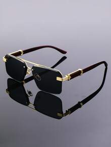 新款时尚百搭复古金属半框方形双梁高品质男士休闲眼镜，适合日常佩戴、街头风、聚会、派对、假日等场合，男女皆宜 - 彩色 - 查看 2