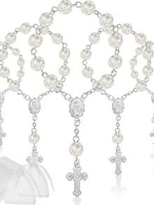 30pcs Rose Beaded Bracelet, Acrylic 3D Rose Beaded Bracelet, Comes With Organza Bag, Suitable As Baptism Gift, First Communion Gift, Party Favor, Wedding And Other Celebration Gift - Golden - View 8