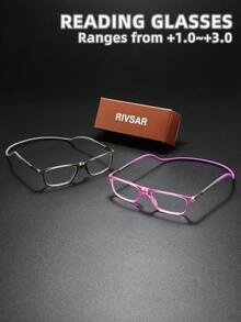 两副男女通用磁吸式可拆卸颈挂式老花镜，新款方形时尚哑光设计，适合阅读、缝纫、商务、日常佩戴、运动，防滑，电脑使用舒适便捷，适合各种脸型，7种度数可选，是送给父母、节日礼物的理想之选。眼镜，女士眼镜，近视眼镜，女士老花镜，男士老花镜，未来感设计。