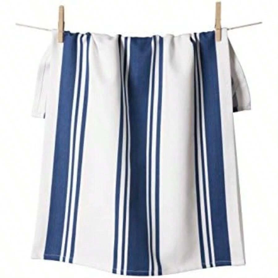 KAF Home Toalla de Cocina de Banda , 100% algodón, superabsorbente, de Gran tamaño de 50.8 x 76.2 cm, Color Blanco con(Rayas azules Set of 1 - Center Band) - Multicolor - Ver 1