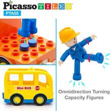PicassoTiles cifras magnéticas de 5 piezas de vehículo y cifras de acción, incluyendo autobús escolar, coche, camión y 2 conductores, paquete de expansión magnética, kit de juguete para niños pequeños, juego de simulación para bloques de construcción - 1 - Ver 6
