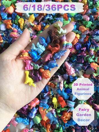 6/18/36PCS Mini 3D Printed Animal Figurines, Christmas/Thanksgiving/Birthday Gift, Fairy Garden Moss Landscape Lawn Yard Decoration