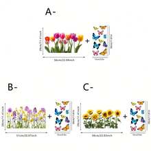 1/3pcs Spring Tulip Sunflower Wild Flower Stickers, Colorful Butterfly Static Cling Window Film, Suitable For Home Living Room Glass Door Decor, Anti-Collision Window Sticker, Reusable, Waterproof, Seasonal Holiday Decor PVC Film - Multicolor - View 13