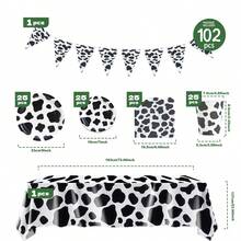 1 Set Perlengkapan Pesta Sekali Pakai Motif Sapi Hitam Putih, Termasuk Piring, Serbet, Gelas, Taplak Meja, dan Bendera, Cocok untuk 25 Tamu, Peralatan Makan Pesta Piring Kertas Sekali Pakai untuk Ulang Tahun, Pernikahan, Pesta Bertema, Piknik Keluarga - MultiWarna - View 2