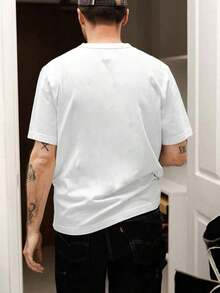 Men's Casual Letter Graphic Short Sleeve T-Shirt, Summer, Fall - White - View 2