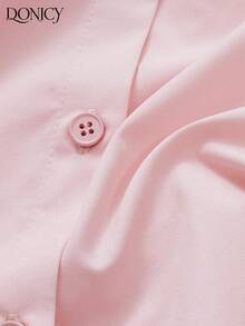 DONICY Damen Einfarbige Bluse mit Kragen und Puffärmeln, Lässiger Retro-Stil Loose Fit Hemd für Frühling, Sommer, Herbst, geeignet für den täglichen Gebrauch, Dates, Geschäft und Lässig