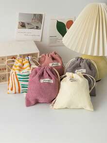 1 Piece Solid Color Corduroy Travel Skincare Drawstring Storage Bag, Cosmetic Bag, Underwear, Clothing Storage Bag, Hygiene Bag, Excursion Essentials, Travel Storage Set, Box Set, Luggage Storage Bag Set, School Supplies, Dormitory Essentials, Room/Bedroom Decoration Box, Clothing Storage Bag, Returning To School, Valentine's Day, New Year.