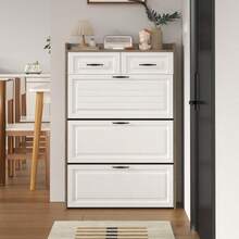 Shoe Cabinet With Rotating Shoe Rack, Consisting Of Three Large Doors And Two Drawers, Wooden Shoe Cabinet, Shoe Rack, Suitable For Entrance Areas And Living Rooms, W80/D23.5/H131cm (N657P28633233N) - Natural Color - View 4
