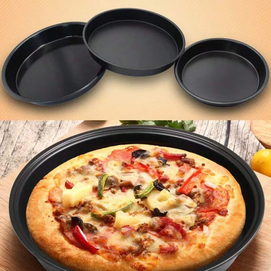1pc Black Carbon Steel Pizza Baking Tray, Cake Baking Pan, Pie Baking Dish - Oven & Microwave , For Making Different Size Pizzas And Cakes, Kitchen Baking Tool, Baking