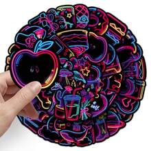 50pcs Mixed Neon Aesthetic Graffiti Sticker Pack, Cartoon Neon Stickers For Scrapbooking, Diary, Waterproof Vinyl Stickers For Water Bottles, Skateboards, Luggage, Laptops, Bumpers, Party Supplies - Multicolor - View 3