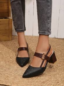 Giày cao gót nữ kiểu dáng mới nhất mùa xuân/hè 2026, gót chunky thời trang, đa năng, mũi nhọn, thoải mái, kiểu dép xỏ ngón. - màu đen - Xem 5