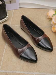 Zapatos planos para mujer tallas 35-45, elegantes zapatos planos de unicolor con cadena metálica de moda, cómodos para oficina y exterior, nuevos zapatos versátiles de primavera/otoño de PU color negro y vino tinto con diseño slip-on - PU negro y rojo vino - Ver 7