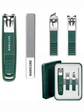 4 delar/set exklusivt nagelklipparset för hushållet, stänkskyddande nagelklippare, nagelbandsklippare, sned tång, manikyrverktygsset i rostfritt stål, unisex, bärbar förhårdnadsborttagare, vård av inåtväxande tånagel, nageltrimmer, multifunktionella groomingverktyg