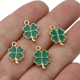 5/10/15/20pcs Golden Green Lucky Enamel Clover Flower Charm For Jewelry Making Necklace Handmade Bracelet Accessories DIY