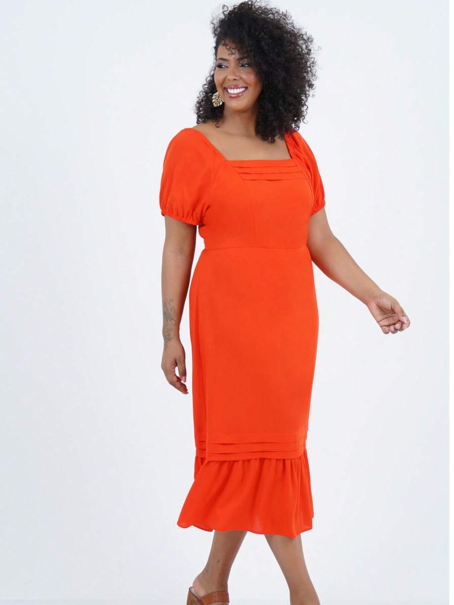 Women's Plus Size Midi Musical Dress - 橘色 - 查看 1