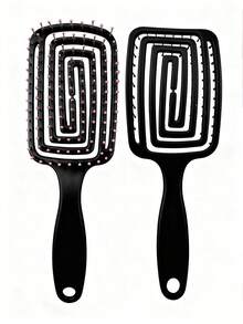 Elegant Round Hair Brush, Designed For Girls - Hollow-Out Design, Pink Handle, Durable ABS Plastic Material, Large Curved Boar Bristles, Can Fluff Up And Style Thick Hair - Multicolor - View 13