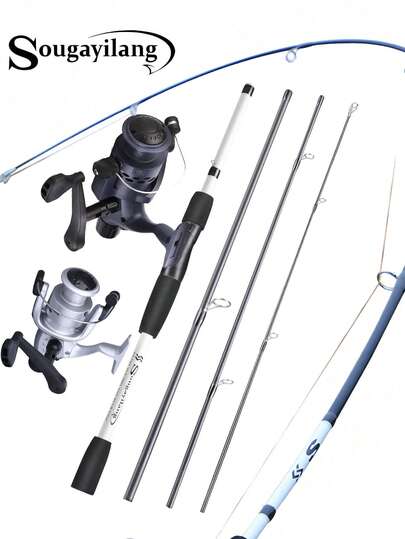SOUGAYILANG 3/4 Piece Spinning Fishing Rod With EVA Handle, Line Weight 6-14 Lbs | 5.1:1 Gear Ratio Fishing Reel With ABS Rocker Arm, Reversible Left/Right, Suitable For Freshwater, Durable And Long-Lasting, Best Gift