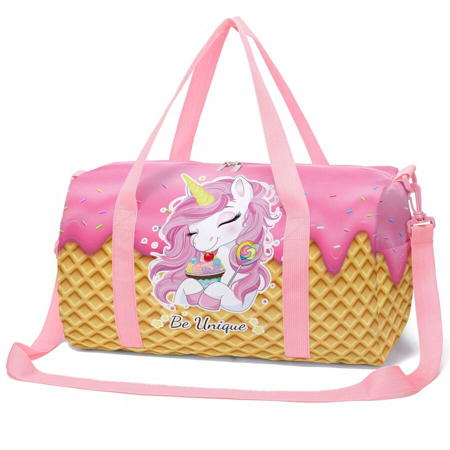 女孩美人鱼独角兽图案旅行包，过夜包，周末旅行包，女孩睡衣包，健身舞蹈包，礼物 - 均碼 - 查看 1