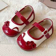 婴儿休闲简约平底鞋，轻便舒适，蝴蝶结装饰女童鞋 - 紅色 - 查看 16