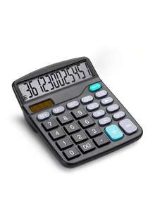 1个太阳能双电源12位显示15°倾斜角度高级黑色设计计算器，适用于办公室、银行、前台、超市等场所 - 黑色 - 查看 5