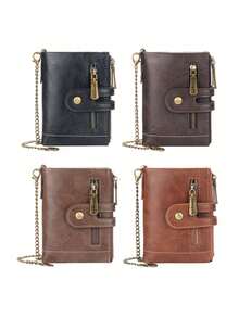 1Pc Men's Short Multi-Card Slot Tri-Fold Wallet - , Stylish, High-Tech Wear-Resistant Retro Small Wallet - Multicolor - View 4