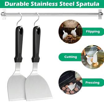 1/2 st hamburgerspatel i rostfritt stål, spatel i rostfritt stål med platt huvud, grillflipper i rostfritt stål, grill med platt topp, teppanyaki-grill, ribachi-grill, campingredskap, plasthandtag, lätt att rengöra