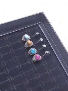 1个/3个装100格首饰盒，大容量首饰戒指展示盒 | 带透明盖和托盘支架的耳环收纳整理盒 - 彩色 - 查看 4