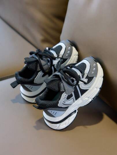 1 Pair Casual Sports Shoes, Skateboard Shoes, Chunky Sneakers, Breathable Mesh, Comfortable & Fashionable, Hook And Loop Closure, Suitable For Kids All Seasons, Spring/Summer, New College Style For Boys And Girls, Infant/Toddler Shoes, Outdoor/School Shoes