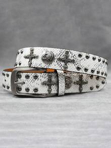 全新鳄鱼纹重金属铆钉朋克男士腰带摇滚铆钉牛仔腰带男式牛腰带 Y2K - 彩色 - 查看 11
