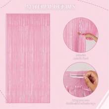 3条/套 100*200厘米 粉色流苏丝带，派对装饰帘，闪亮金属质感设计，适用于摄影棚道具、生日派对、新娘送礼会、婚礼、节日装饰、圣诞节、背景幕布、派对装饰、活动造型、拍照道具、装饰丝带、耐用流苏、轻质面料、活动装饰、背景幕布、新娘派对、母亲节、毕业典礼背景幕布 - 粉色 - 查看 5