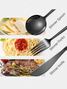 Bộ dao nĩa, thìa ăn bít tết kiểu Bồ Đào Nha bằng thép không gỉ màu đen 5/20/30 món, thích hợp cho nhà bếp, phòng ăn, các buổi họp mặt, quà cưới. - màu đen - Xem 6