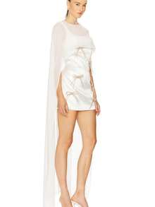 Women's Sheer Chiffon High Low Cut Out Waist Long Capelet Blouse Fashion Party Top - trắng - Xem 4