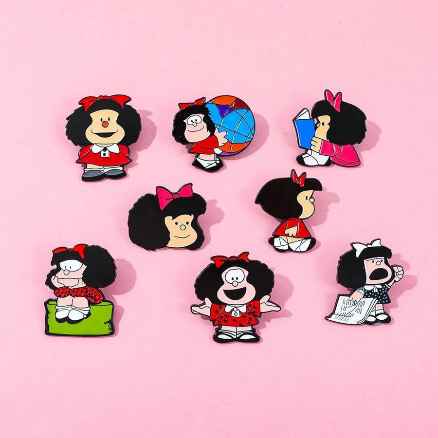 1pc Cartoon Creative Little Girl Mafalda Style Metal Badge, Enamel Lapel Pin Brooch Accessory For Clothing, Bag, Christmas Gift For Friends - Multicolor - View 1