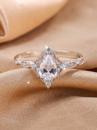 1pc S925 Silver Water Drop Floral Crown Ring, Elegant Vintage Style, Delicate Niche Atmosphere, Versatile For Daily Wear, Suitable As Gift For Lover, Friend, Birthday, Suitable For Daily, Outing, Party Wear, Women's Fine Jewelry