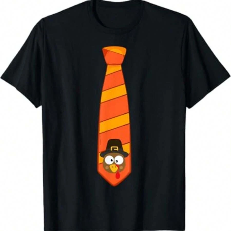 Funny Thanksgiving Tie With Turkey For Family Dinner T-Shirt - 黑色 - 查看 1