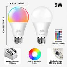 1 bóng đèn LED có thể điều chỉnh độ sáng, bóng đèn đổi màu A21 RGBW, 16 tùy chọn màu sắc, 4 chế độ chiếu sáng, công suất 9W (tương đương bóng đèn sợi đốt 60W), điện áp AC 110-130V, đế E26, kèm điều khiển từ xa, thích hợp cho trang trí nhà cửa, phòng ngủ, sân khấu, tiệc tùng. - nhiều màu - Xem 4