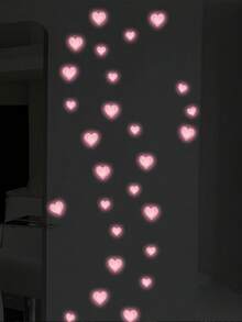 Glow-In-The-Dark Pink Heart Wall Stickers, Self-Adhesive Colorful Vinyl Decor, Suitable For Room And Cozy Home Decor, Wall Decoration, Room Accents, Modern Style, Heart Design, Removable Wall Stickers, Durable Vinyl Material, Decorative Stickers, Self-Adhesive Wall Decals, Bedroom Decor, Stylish Room Aesthetic - Multicolor - View 3