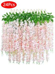 6/12/24 件装紫藤花藤花环，3.75 英尺人造花串，仿真悬挂花，丝绸紫藤花环，适用于婚礼、花园、墙面装饰 - 淺粉色 - 查看 10