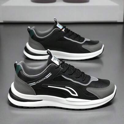1 Pair Men's Casual Sneakers, Low-Top Fashion Lace-Up Skateboard Shoes, Suitable For Running And Outdoor Activities
