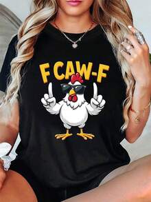 F CAW - F "Biyegongji'S Quirky Moments" Glasses Fashion Fun Pattern Printed Women'S Round Neck Spring Summer T-Shirt - màu đen - Xem 6