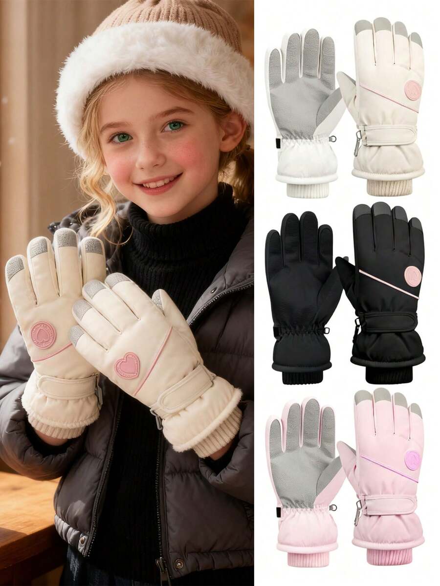 一套女童冬季保暖手套，冬季骑行保暖，防寒防风，滑雪摩托车适用，加厚绒面手套，防滑掌面，触屏灵敏