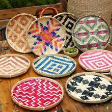 1个手工竹编篮，彩色竹编收纳托盘，彩色簸箕，家用晾晒收纳篮，装饰托盘，家居用品，竹制品，节日礼物，适合送给长辈的礼物 - 彩色 - 查看 13