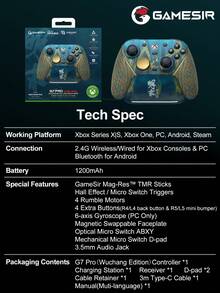 GameSir G7 Pro Wireless Controller, Compatible With Nintendo Switch, PC And Android, Wuchang Luoyu Edition, Microsoft Officially Licensed Wireless Gaming Gamepad, With Charging Dock, Compatible With Series X|S And Windows, Equipped With Magnetic Resistance TMR Joystick, 6-Axis Gyroscope, Hall Effect Micro-Switch Triggers, Four Additional Buttons, 1000Hz Polling Rate, 1200mAh Battery And Four Vibration Motors. - G7 Pro - View 12