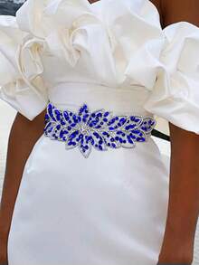 1 chiếc thắt lưng cô dâu sang trọng, thanh lịch, đính đá lấp lánh, phụ kiện thời trang cho váy cưới nữ. - Màu xanh lam - Xem 5