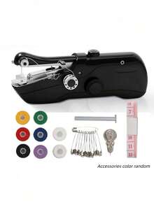 1 件手持式缝纫机，带 USB 数据线和配件套件（配件颜色随机），全新便携式手持式电动缝纫机，适用于家庭、旅行、DIY 工艺品、床上用品、窗帘和服装修补