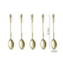 5pcs/Set Vintage Royal Style Long Handle Coffee Spoons, European Palace Flower Petal Dessert Spoons, Noble Stirring Tea Spoons, Gold-Plated Ice Cream Spoons, Home Decor Tableware - Multicolor - View 8