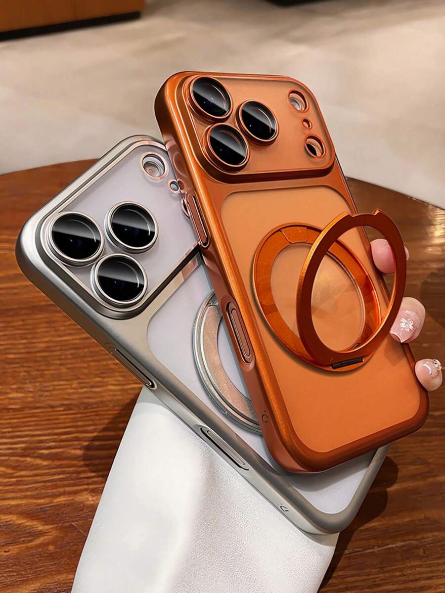 奢華啞光電鍍 360度磁吸支架手機殼，相容 iPhone 18 Pro Max 17 Pro Max 17 Pro 17 Air 17 16 15 14 13 Pro Max，相機鏡頭保護防震保護殼