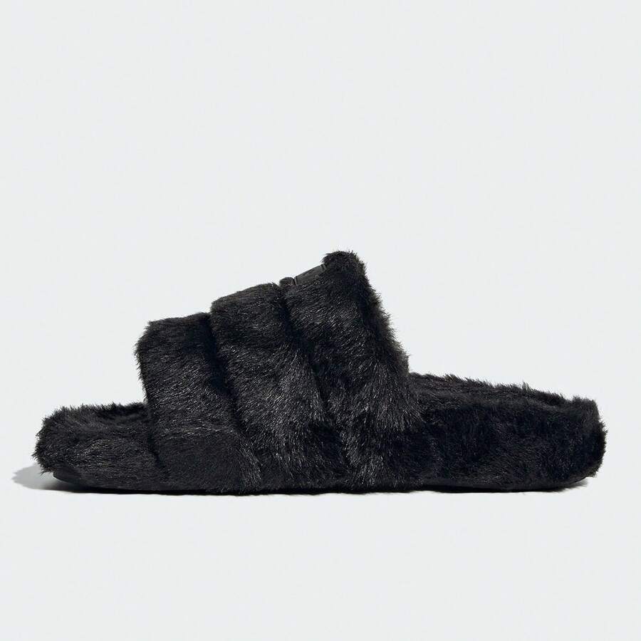 Adidas Women's Casual Plush Slippers, Minimalist Design, Autumn/Winter - Black - View 1